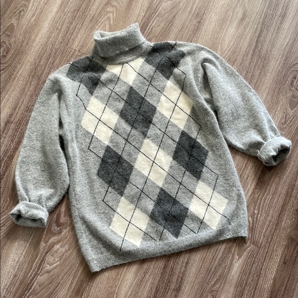 Lands End Lambswool Angora Argyle Turtleneck Sweater - Picture 1 of 6
